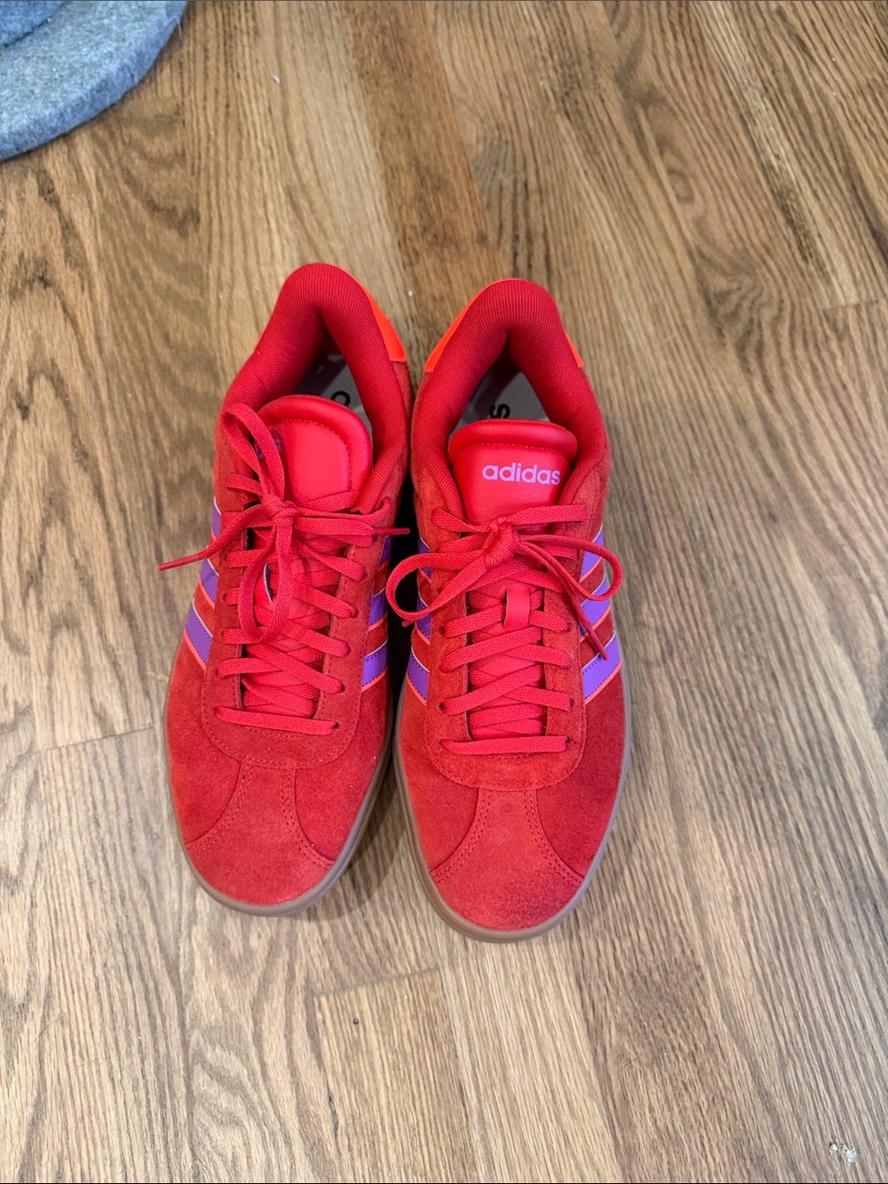 WORN ONCE: Adidas Women's Platform Court Red Suede Sneakers with Purple Stripes